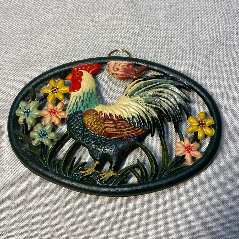 Cast Iron Oval Rooster Trivet Folk Art